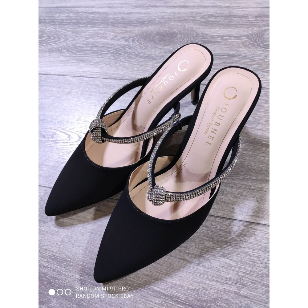 Journee Lunna Heels Adult Size 7.5 Black Rhinestone Knot Mules Women